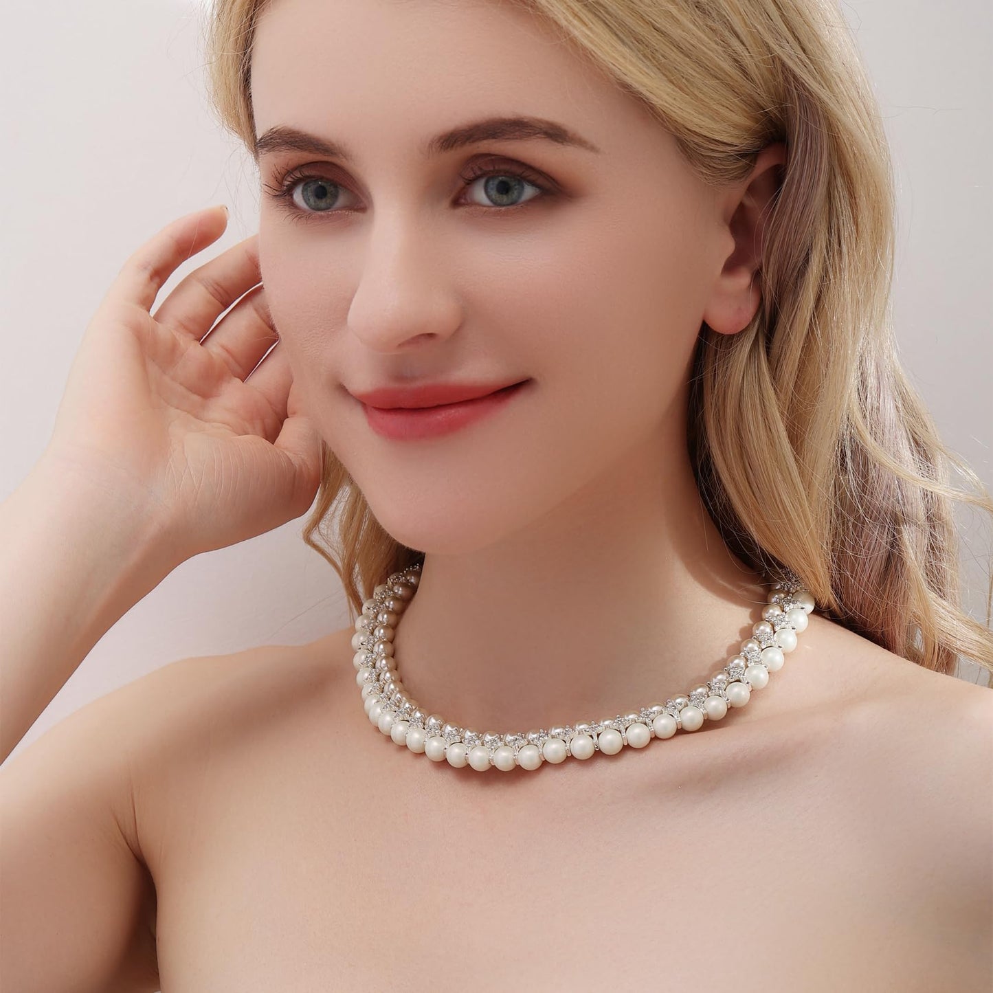 AILUOR Pearl Necklace for Women, Round Imitation Pearl Choker Necklace 20s Flapper Pearls Accessories for Themed Party Dainty Beaded Choker for Women (Two-tone)