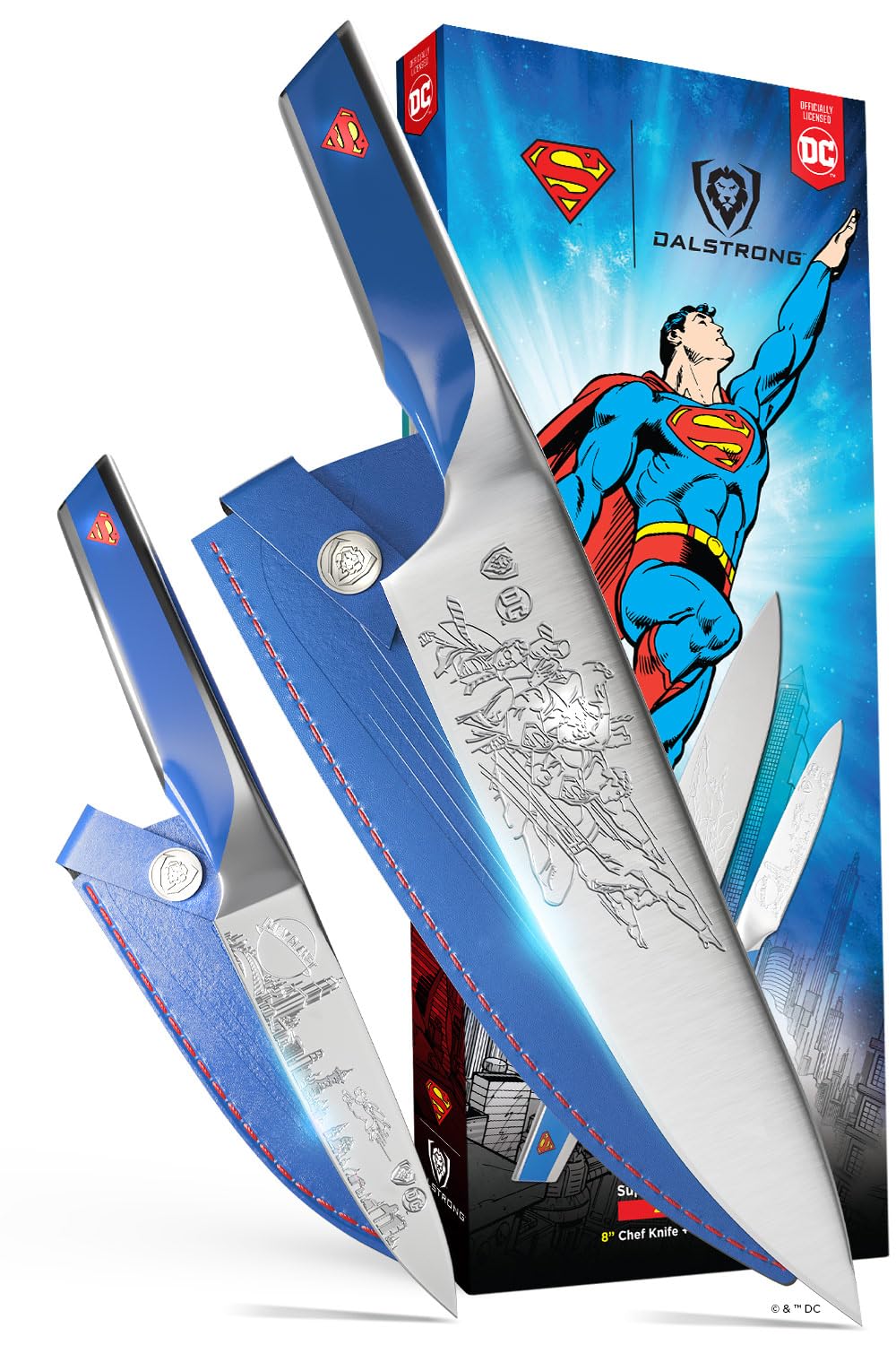 Dalstrong Knife Set-2pc- DC SUPERMAN™ Licensed Edition-8" Chef Knife & 4" Paring Knife-Premium German Stainless Steel-POM Handle Kitchen Knife Set-Leather Sheaths
