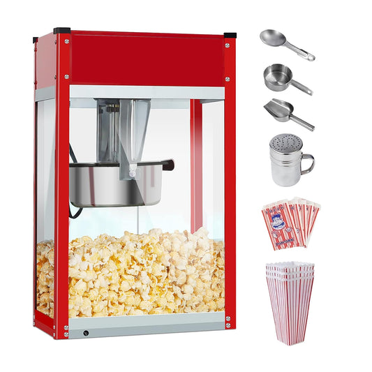 Popcorn Machine - Electric Popcorn Popper | Stainless Steel Kettle With Scoops, Bags, Cups & Shaker | Countertop Machine, Theater Style | Ready in 5 Minutes | 1500 W | Red, 8 oz (64 Cup Capacity)