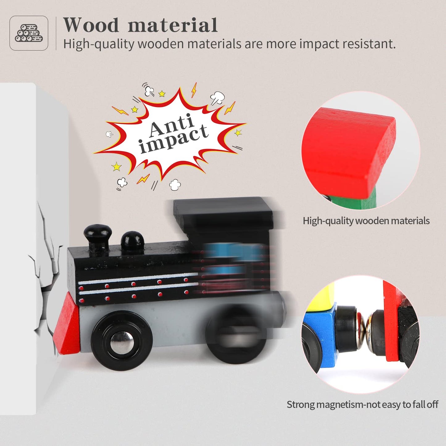 Wondertoys Wooden Train Set 16 PCS Train Toys Magnetic Set Includes Storage Bag - Wooden Track Accessories - Wooden Magnetic Car Set for Toddlers Kids Boys and Girls
