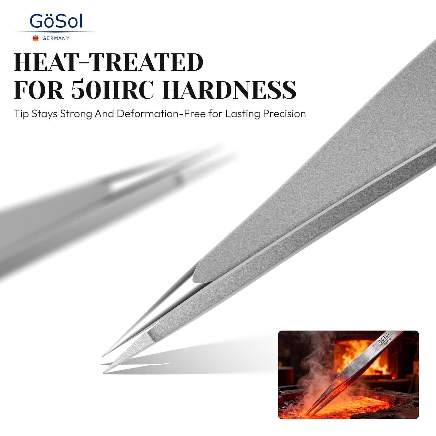 GöSol Tweezers - Professional Pointed Tweezers for Women and Men, 420 Stainless Steel Precision Tweezers for Women Facial Hair Removal, Expert Ingrown Hair Plucker, 0 Gap, Painless Hair Extraction