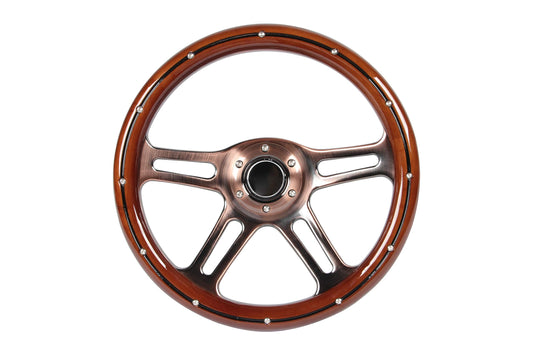 350mm 14" Inch Classic Nostalgia Style Wood Grain Bronze Steering Wheel Slotted 4 Spoke Steering Wheel Mahogany Wood Grip
