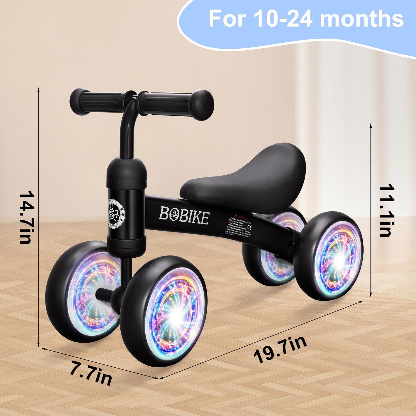 Bobike Baby Balance Bike Toys for 12-36 Months Kids Toy Boy and Girls Gifts Toddler Best First Birthday Gift Children Walker No Pedal Infant 4 Wheels Bicycle (Colorful, Black-Light)