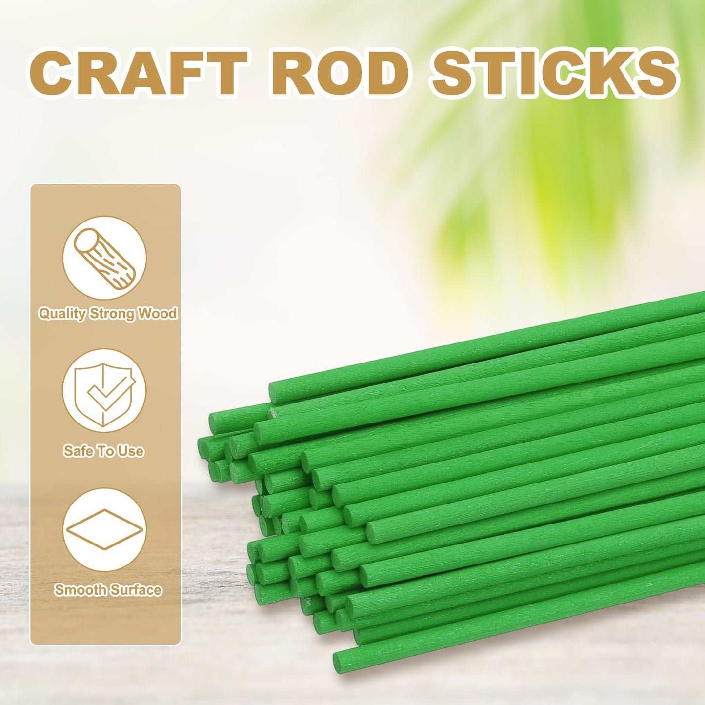 PATIKIL 100Pcs Wooden Dowel Rods, 1/5" x 6" Unfinished Craft Rod Sticks Wooden Sticks for Crafts Cake Hardwood Dowels DIY Projects Flower Bouquet, Green