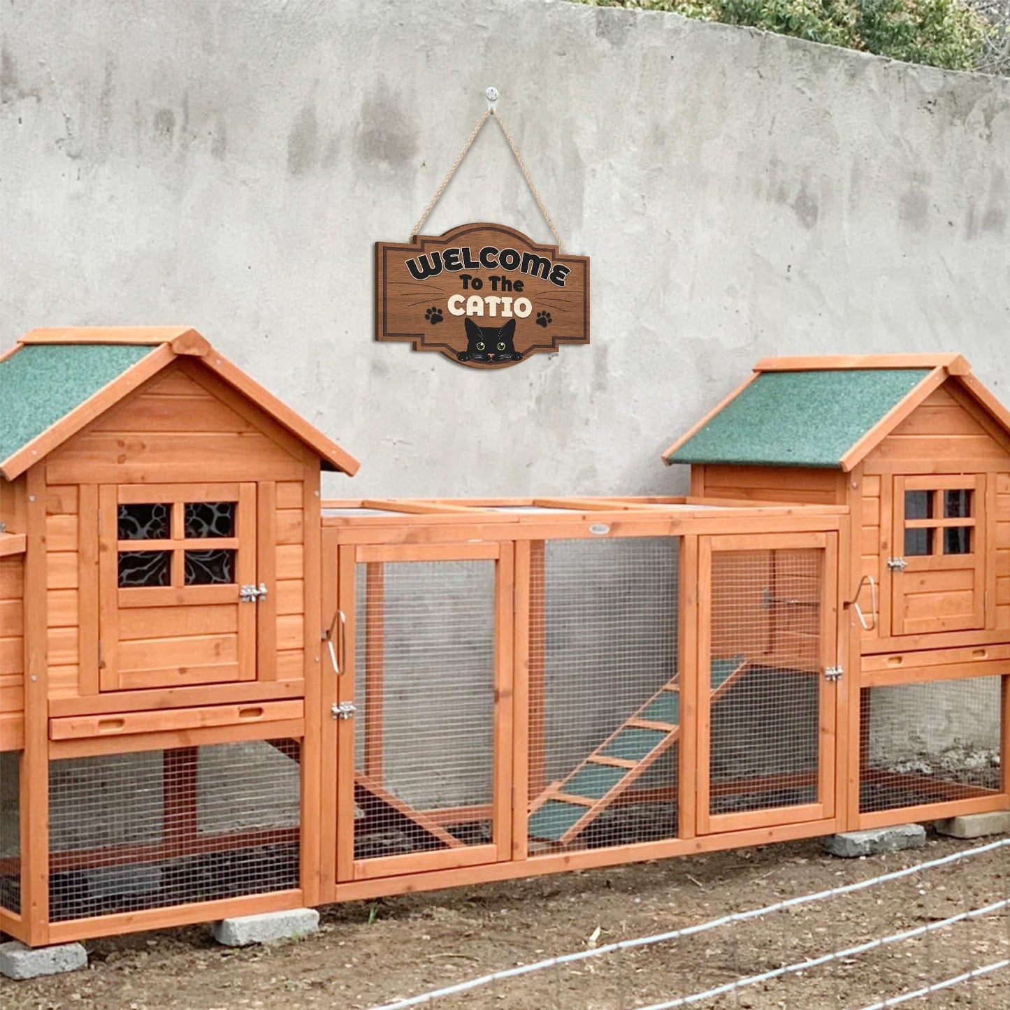 HLNIUC Welcome To The Catio Wood Sign(11”x8”) Funny Black Cats Wall Decor,Cute Black Cat Door Signs,Cats Home Porch Hanging Plaque,Animal Welcome People Tolerated Sign for cat Lover Front Door
