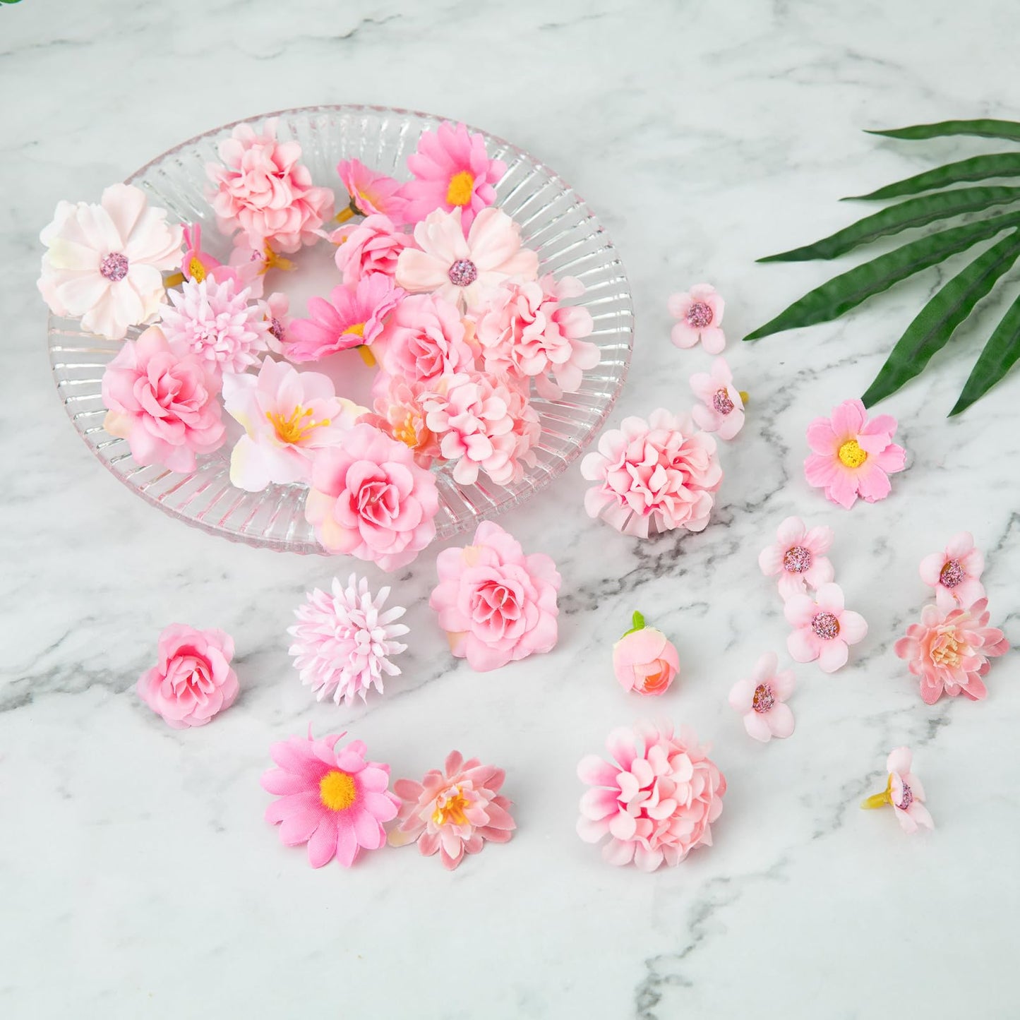 CIPOWM 100Pcs Mini Faux Flower Heads Pink Artificial Flower Heads Small Silk Flower Fake Peony Daisy Flowers for Craft Garland Wedding Party Supply Home Decoration