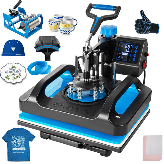 Leomru 5 in 1 Heat Press Machine, Sublimation Heat Press 12x15 inch Industrial T Shirt Pressing Machine, 360-Degree Swing Away Heat Transfer Machine Multifunction Combo for T-Shirt Mugs at Cap