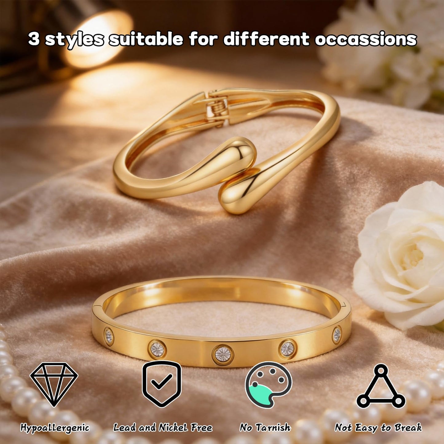 Chunky Gold Bangle Nail Love Bracelet Set for Women, Irregular Chunky Gold Bracelet Teardrop Wave Adjustable Twist Bangle Bracelets Gold Bracelet Non Tarnish Waterproof Jewelry for Women Gifts