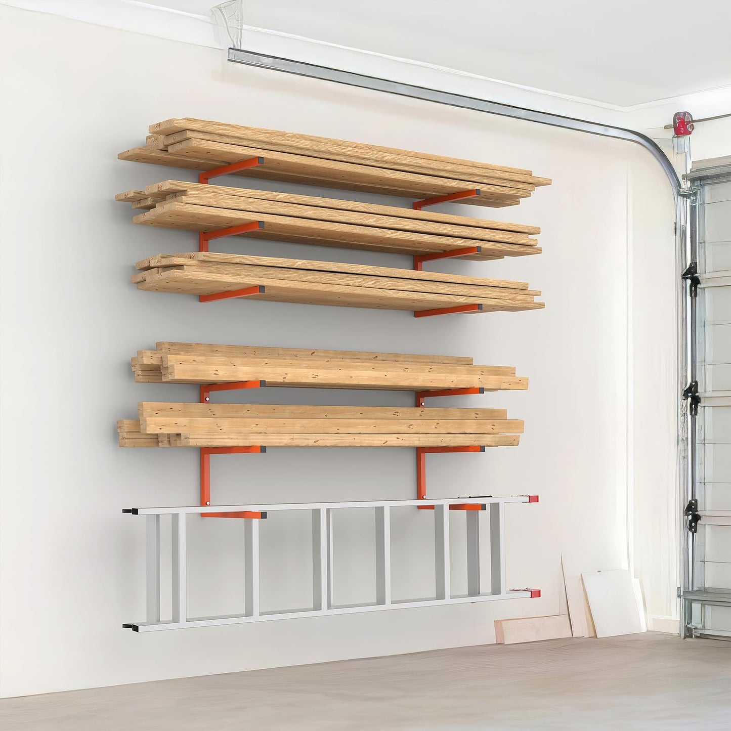 WALMANN Garage Wall Mounted Lumber Storage Rack, Overhead Heavy Duty One-Piece Design Lumber Rack for Woodworking Shop(1 Pair)