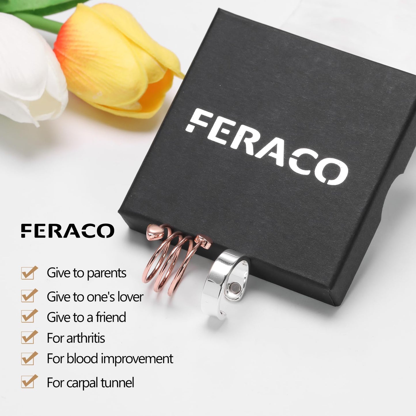 Feraco 2 PCS Copper Magnetic Therapy Rings for Women,99.99% Pure Cooper Thumb Ring with Magnets,Mothers Day Gifts