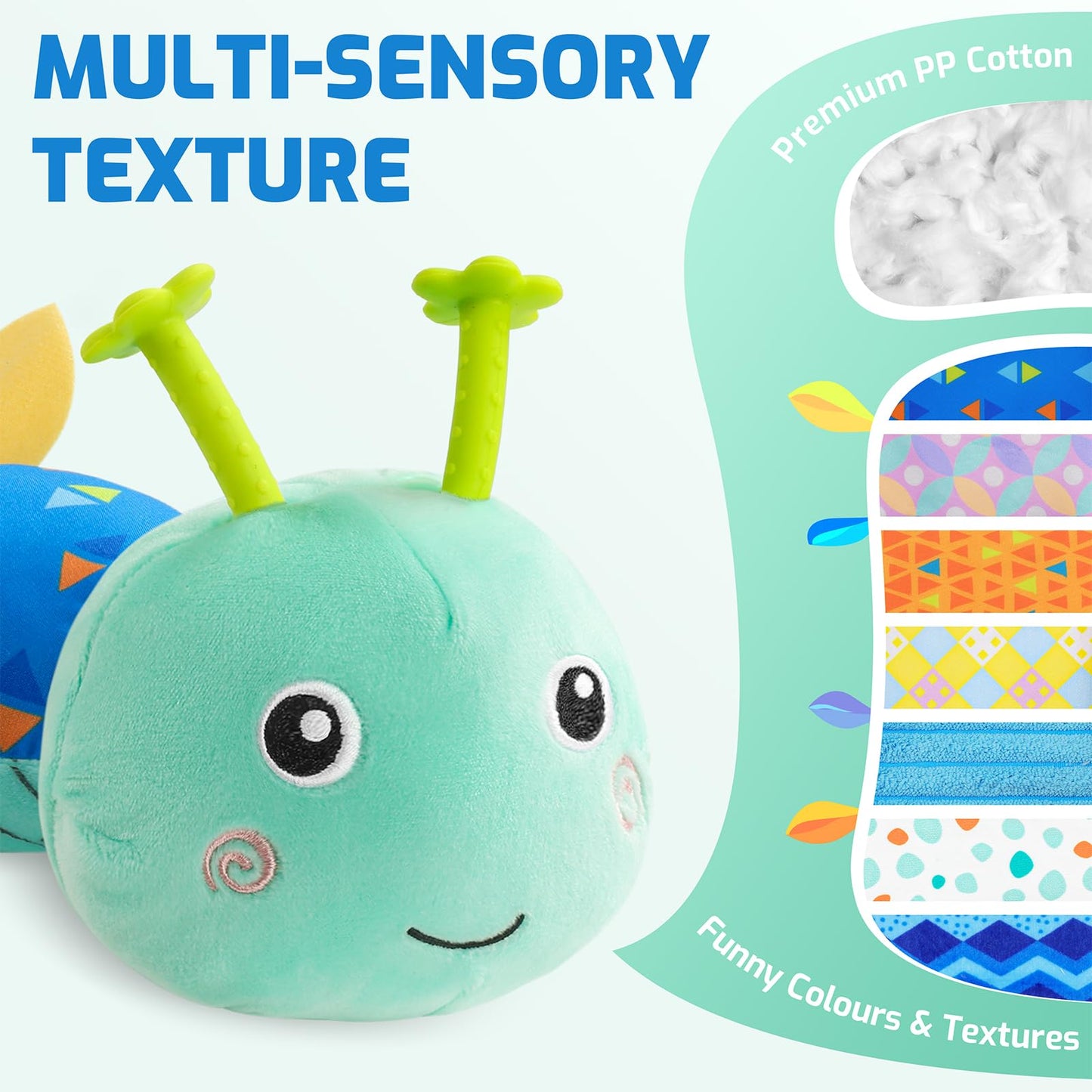Sumobaby Baby Toys Musical Caterpillar, Stuffed Animal Activity Soft Toys with Teether,Multi-Sensory Crinkle, Rattle and Textures, for Tummy Time Baby Toys 0 to 12 Months Boys,Girls,Caterpillar(Blue)