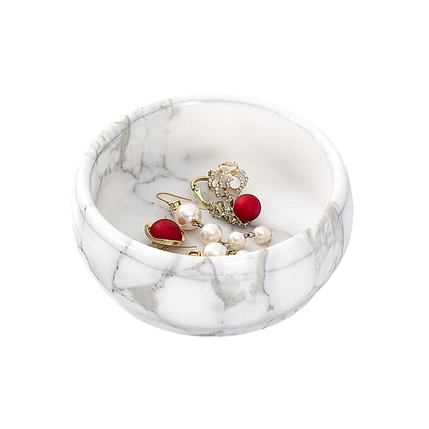 4.72 Inch Natural Marble Jewelry Dish, Mothers Day Gifts Small Decorative Bowl Ring Dish Trinket Holder Key Catchall Bowls, Vanity Tray for Display Home Decor Wedding Gift(White & Light-grey)