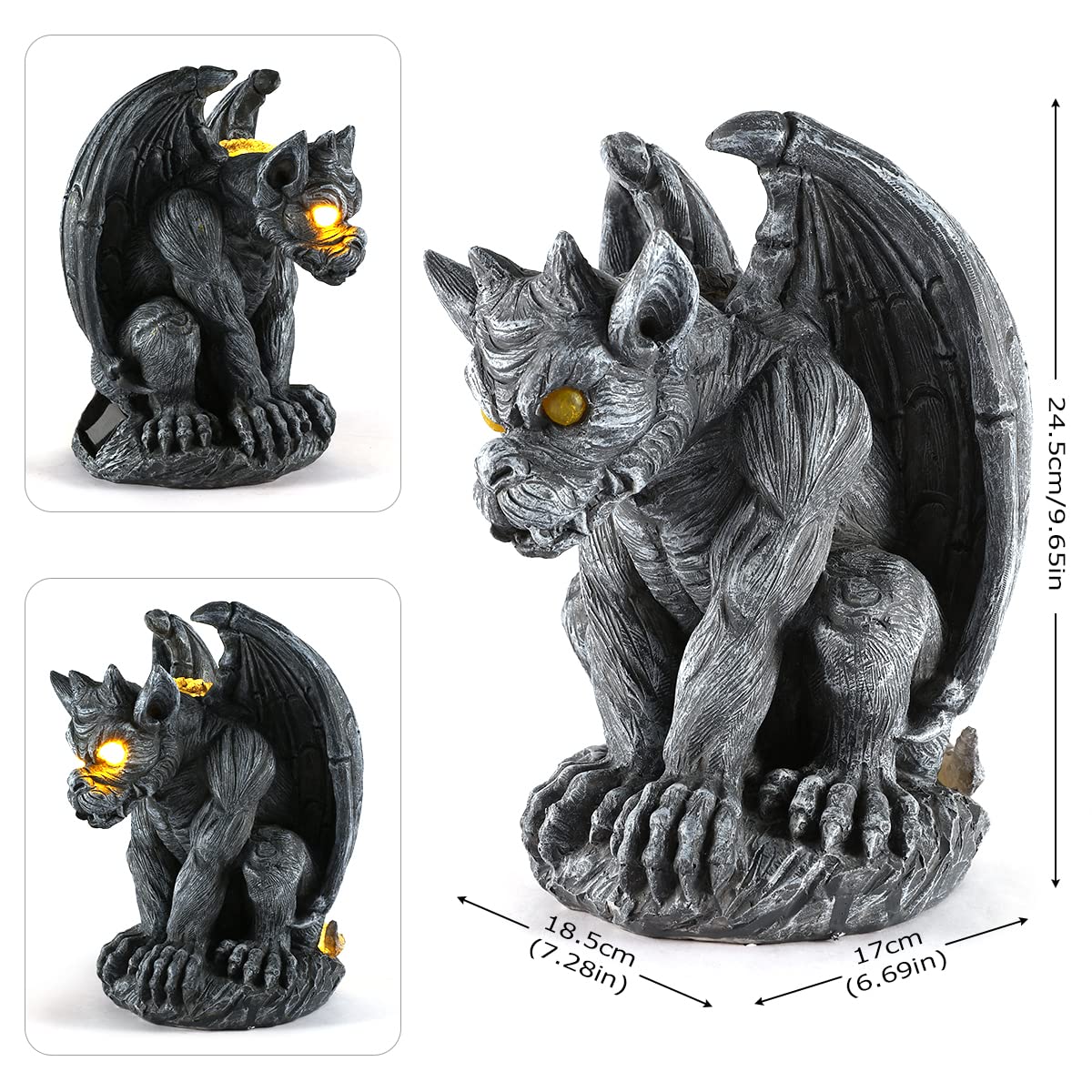 MIBUNG Large Winged Gargoyle Statue with Solar Lights Outdoor Decor, Sitting Gargoyle Monster Dragon Garden Guardian Gothic Creep Scary Sculpture, Patio Yard Lawn Decorations, Valentine's Day Gift