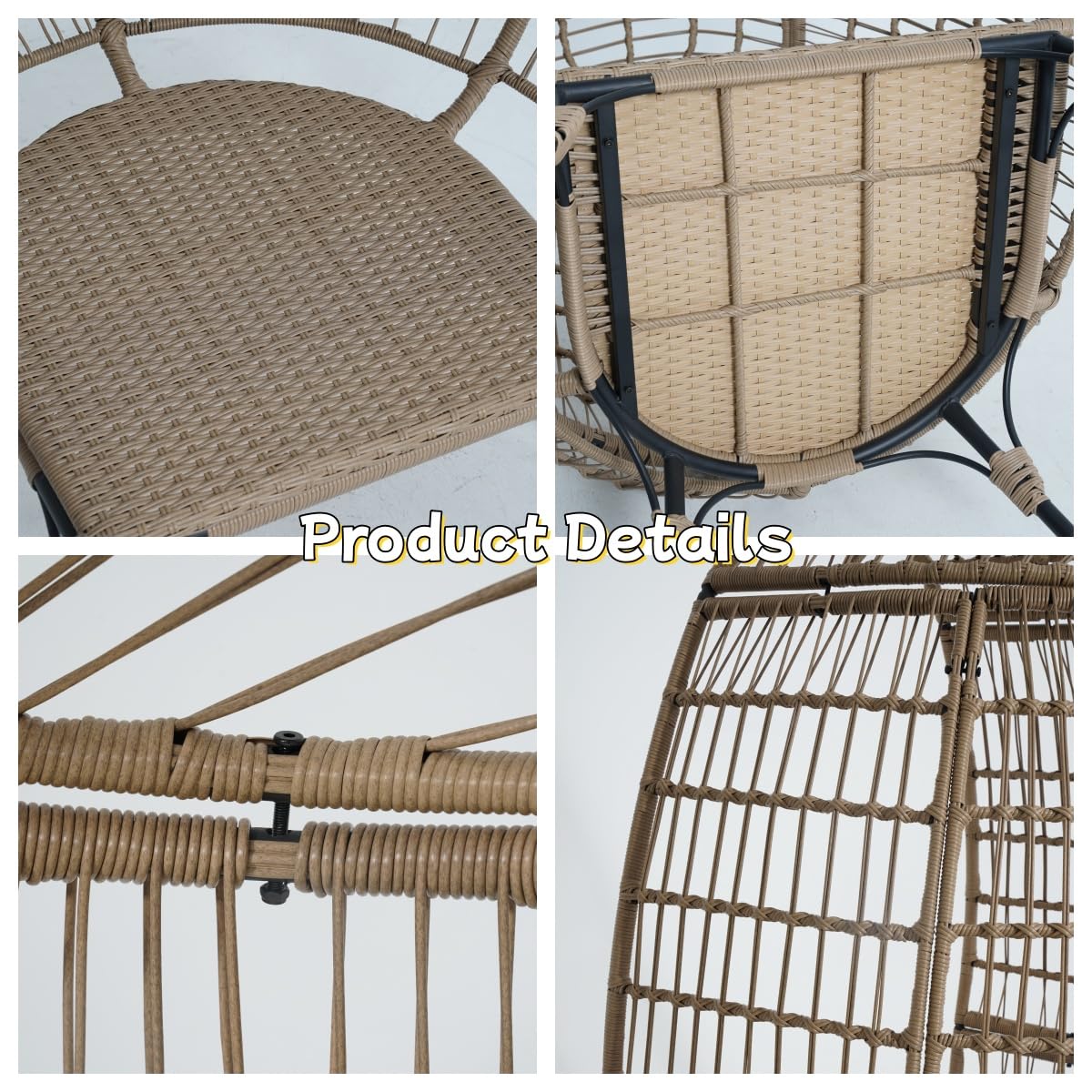 Hipicute Egg Chair, Wicker Egg Chair with Plush Cushion, Steel Frame and Metal Base, Lounge Chair for Indoor & Outdoor Patio, Living Room, and Backyard, Beige