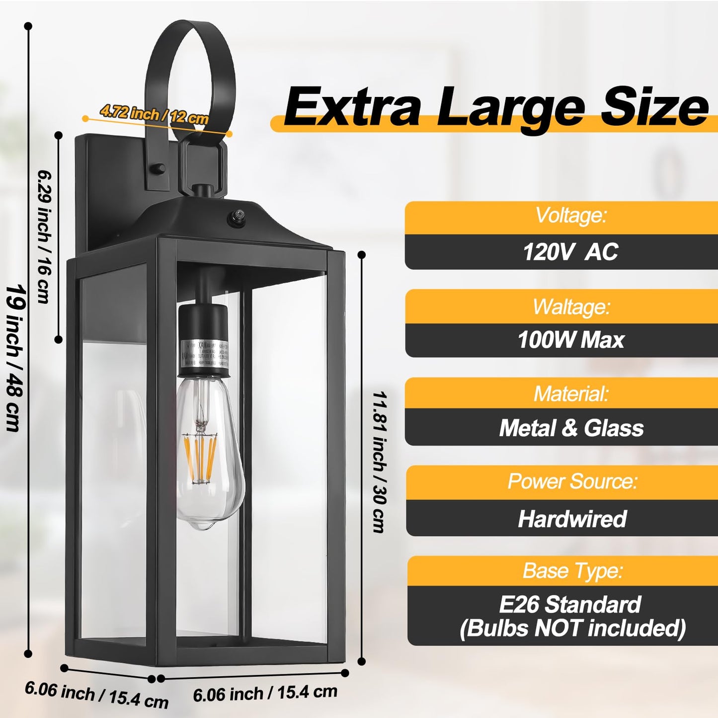 19" Large Dusk to Dawn Outdoor Lighting 2 Pack, Black Sensor Porch Lights Exterior Lighting Fixtures, Modern Wall Lantern Outdoor Wall Lights Waterproof Wall Sconce Lamp for House, Doorway, Garage