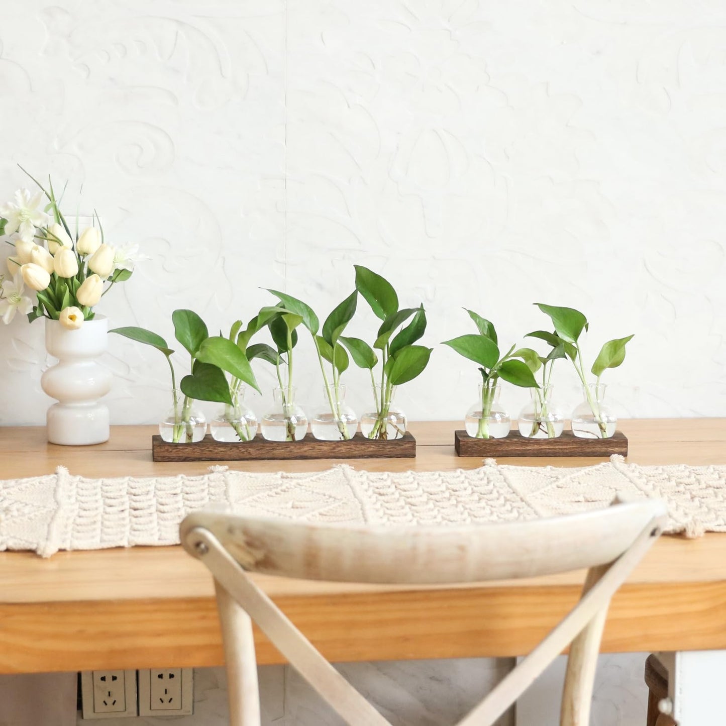 Bettstation Plant Propagation Station, Plants Terrarium with Wooden Stand 5 Bulb Houseplants Glass Vase for Hydroponic Plants Gift for Plant Lovers Home Office Decor