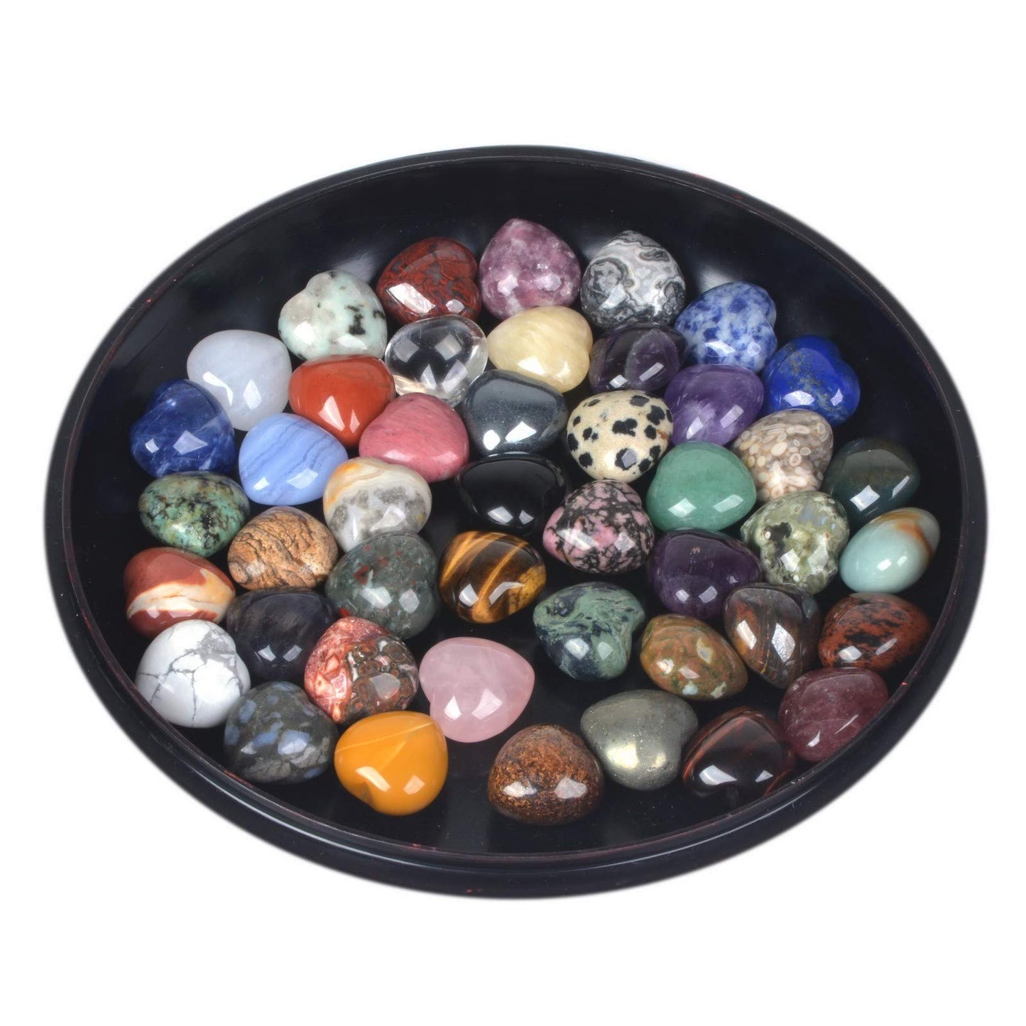 All Natural 20mm Mini Puffy Heart Assorted Gemstone Healing Crystal Pocket Stone Rock Collection Box (Pack of 24)