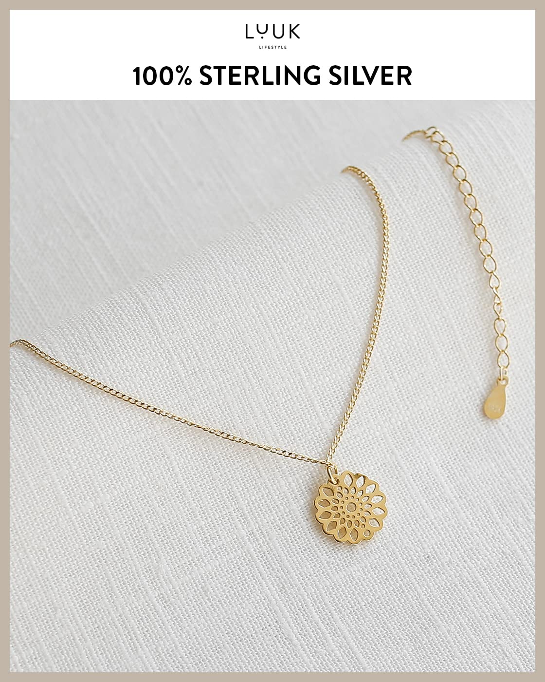 LUUK LIFESTYLE 925 sterling silver mandala pendant necklace with HAPPINESS gift card, trendy jewelry for women, adjustable length, fashionable gift for Valentine's Day, birthday, gold