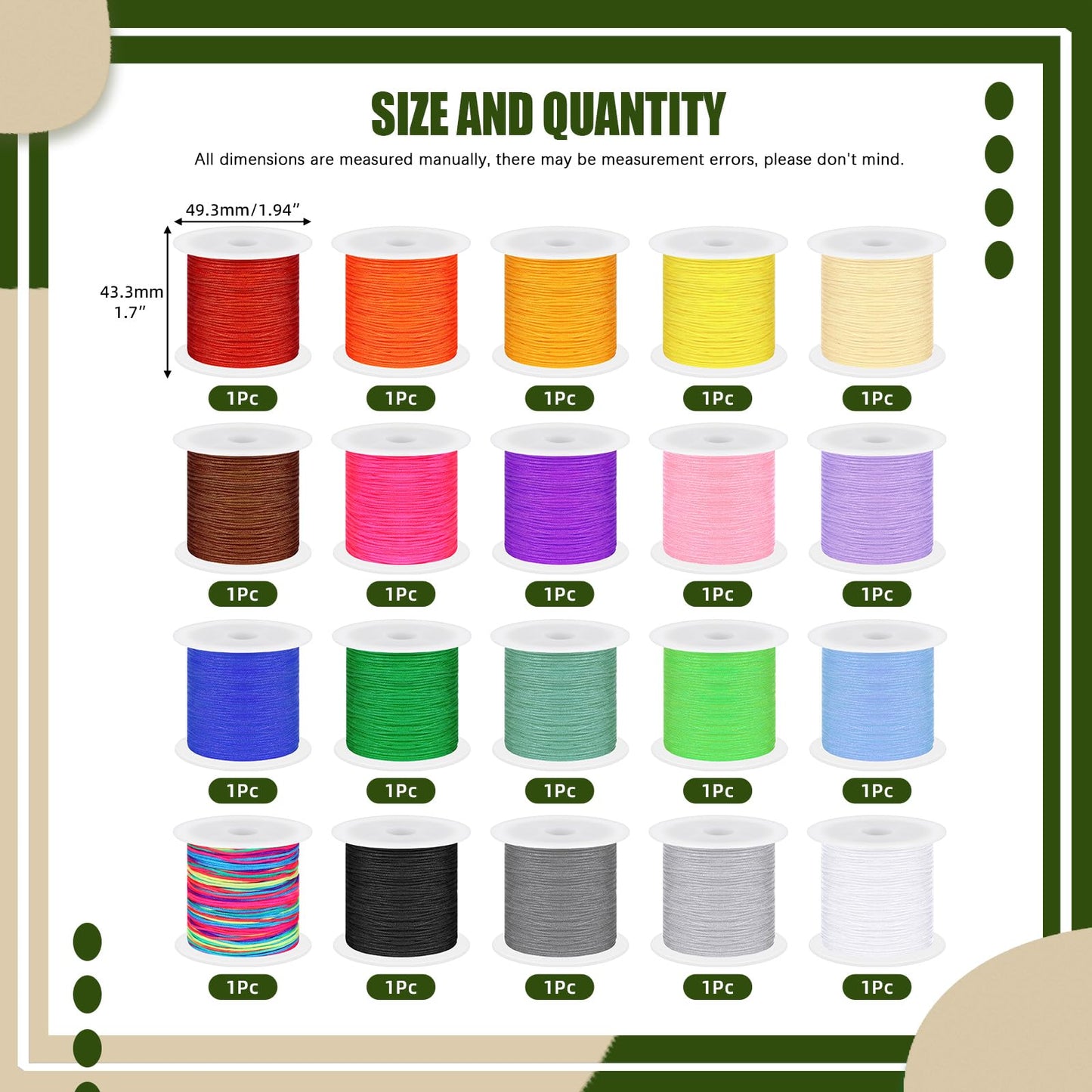 Keadic 437 Yards/ 400 Meters Nylon String for Bracelets Making, 20 Rolls 0.8mm Satin Silk Chinese Knotting Cord Beading Thread for Friendship Bracelets Tassels Necklaces Jewelry Crafting