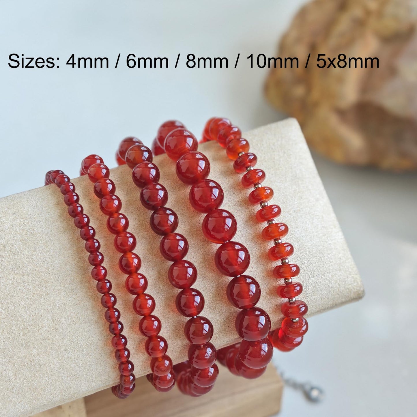 CHCCOYE 6mm Natural Healing Gemstone Bracelet Handmade Yoga Stretch Elastic Bracelet Stress Relief Crystal Jewelry for Men and Women (6mm, Carnelian)