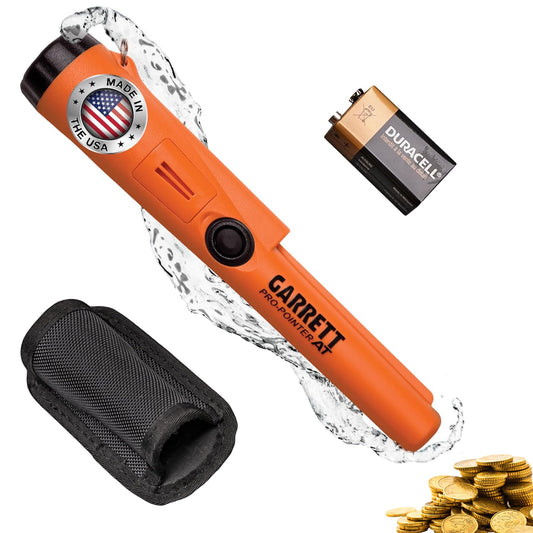 Garrett Pro-Pointer AT Waterproof Metal Detector - Made in The USA - 20ft Submersible, Orange Visibility, High Sensitivity for Nuggets & Small Targets, 3 Levels, Quick Button Adjustment