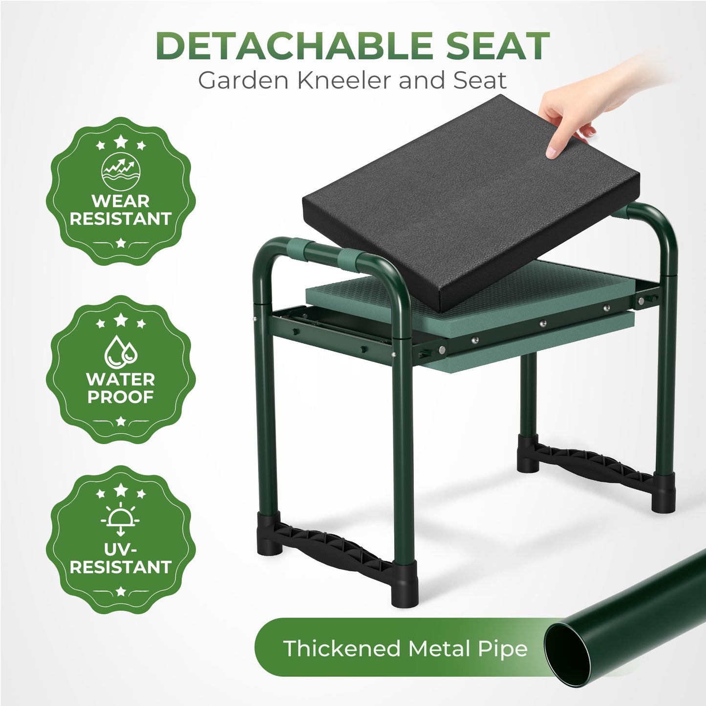 Walensee Foldable Garden Kneeler and Seat Bench with Cross-Body Tool Bag, Removable Tool Pouch, Heavy Duty Garden Stool with Soft Kneeling Pad, No Assembly,Ideal Gardening Gift for Mom Women Seniors