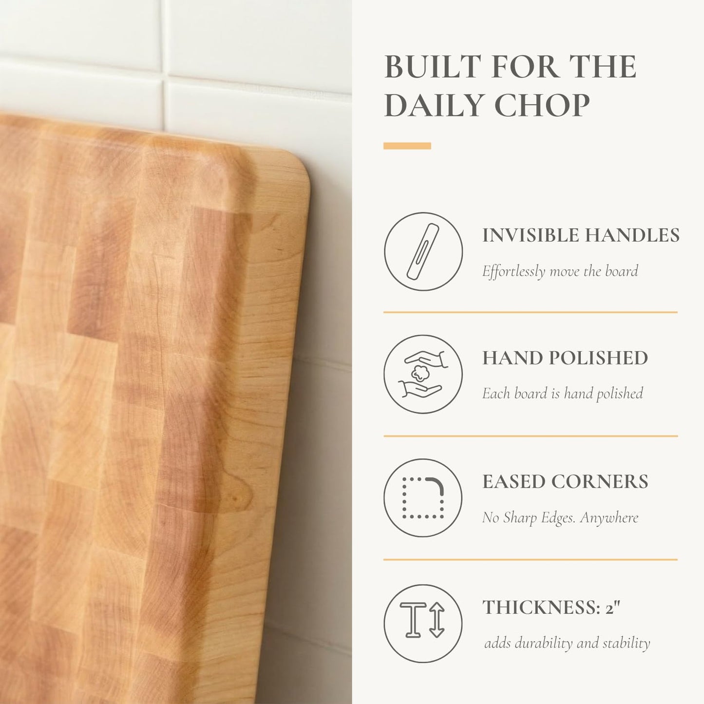Vandroop Maple End Grain Wood Cutting Boards for Kitchen - 20x15x2” Rectangle Wooden Maple Butcher Block Kitchen Cutting Board - End-Grain Reversible Chopping Board with Finger Grips