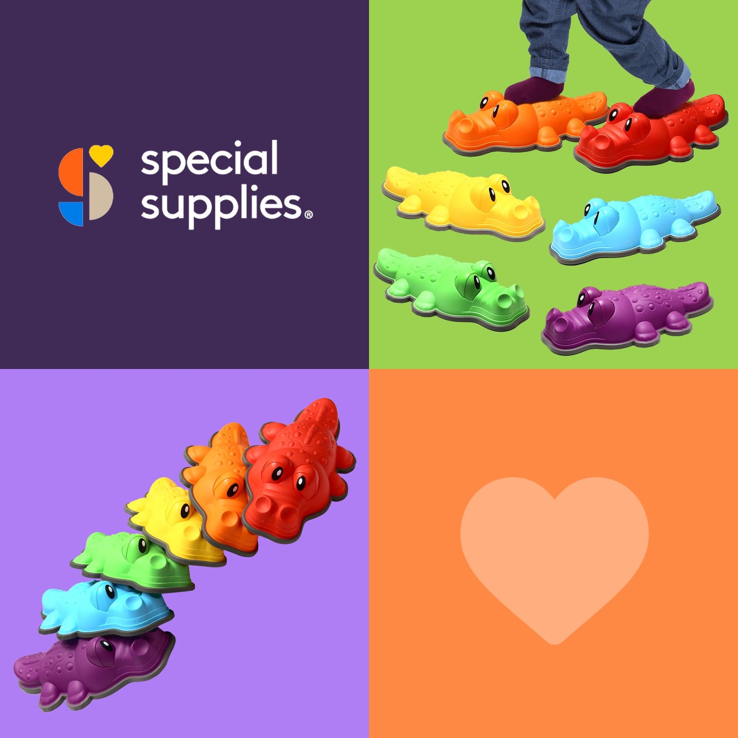 Special Supplies Stepping Stones for Kids - Indoor/Outdoor Play - Child Safe Rubber, Non-Slip Edging - Promotes Coordination, Balance, Strength- Set of 6 (Alligator)