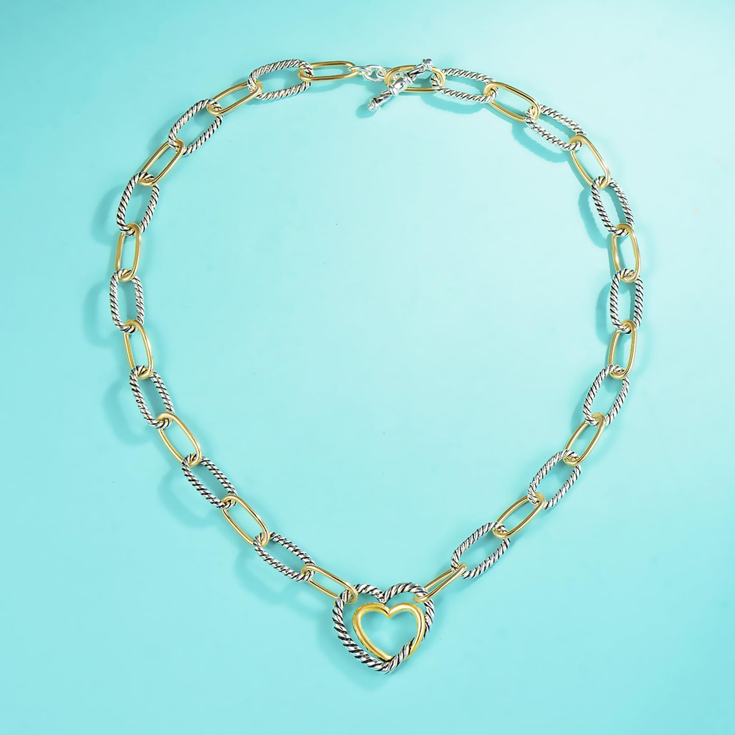 UNY JEWEL Twisted Cable Wire Link Chain Necklace Two Tone Designer Brand Inspired Look Alike Heart Twisted Women Jewelry Valentine Christmas Gift