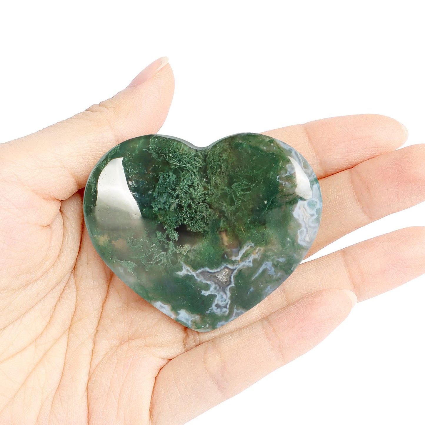 Artistone Crystals Heart 2Inch Moss Agate Heart Stones Healing Crystal Carved Palm Worry Stone Gemstone Chakra Reiki Balancing Meditation Massag Gift