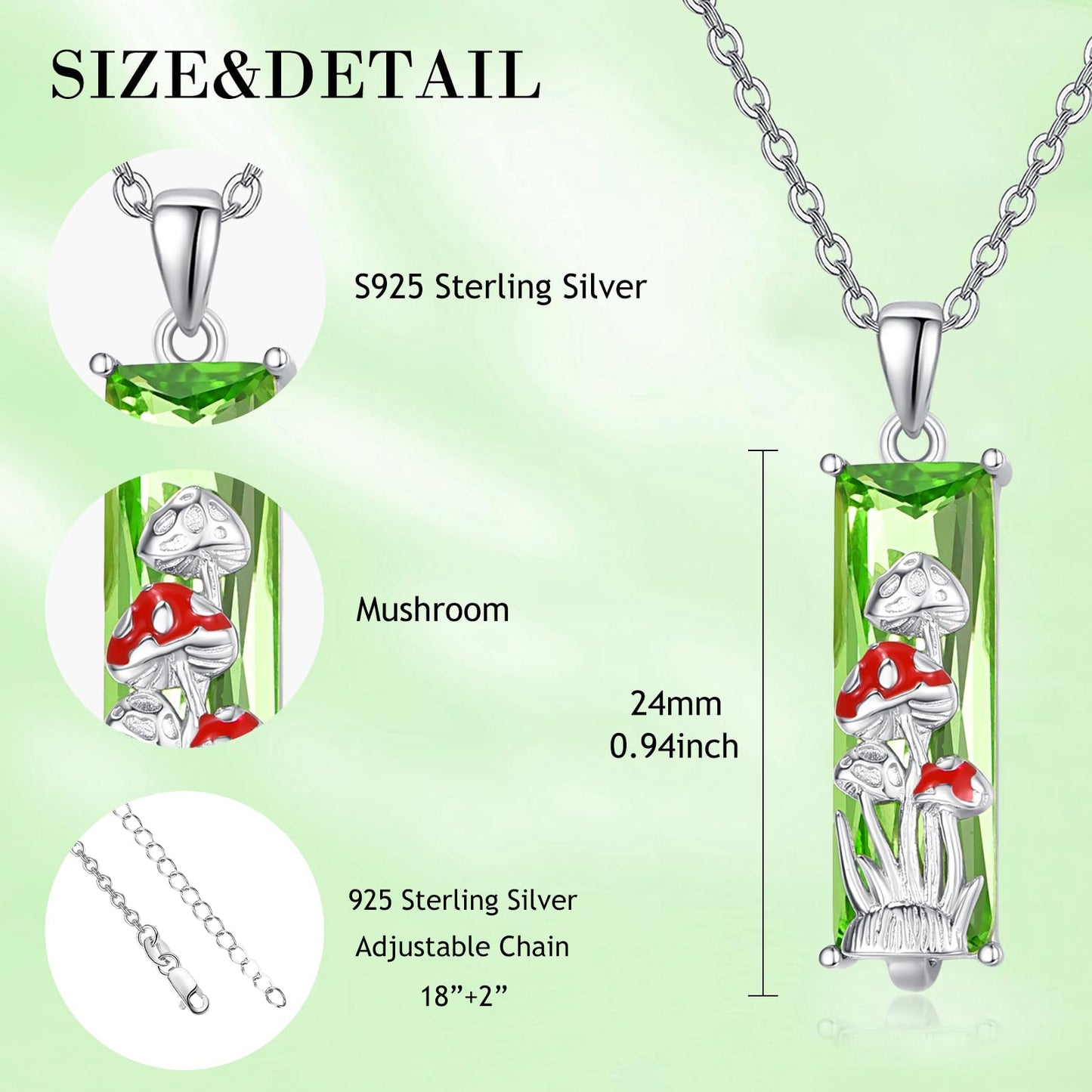 AENEAS Mushroom Necklace for Women 925 Sterling Silver Green Crystal Red Mushroom Pendent Necklace Cute Jewelry Gift for Her Wife Christmas Gift
