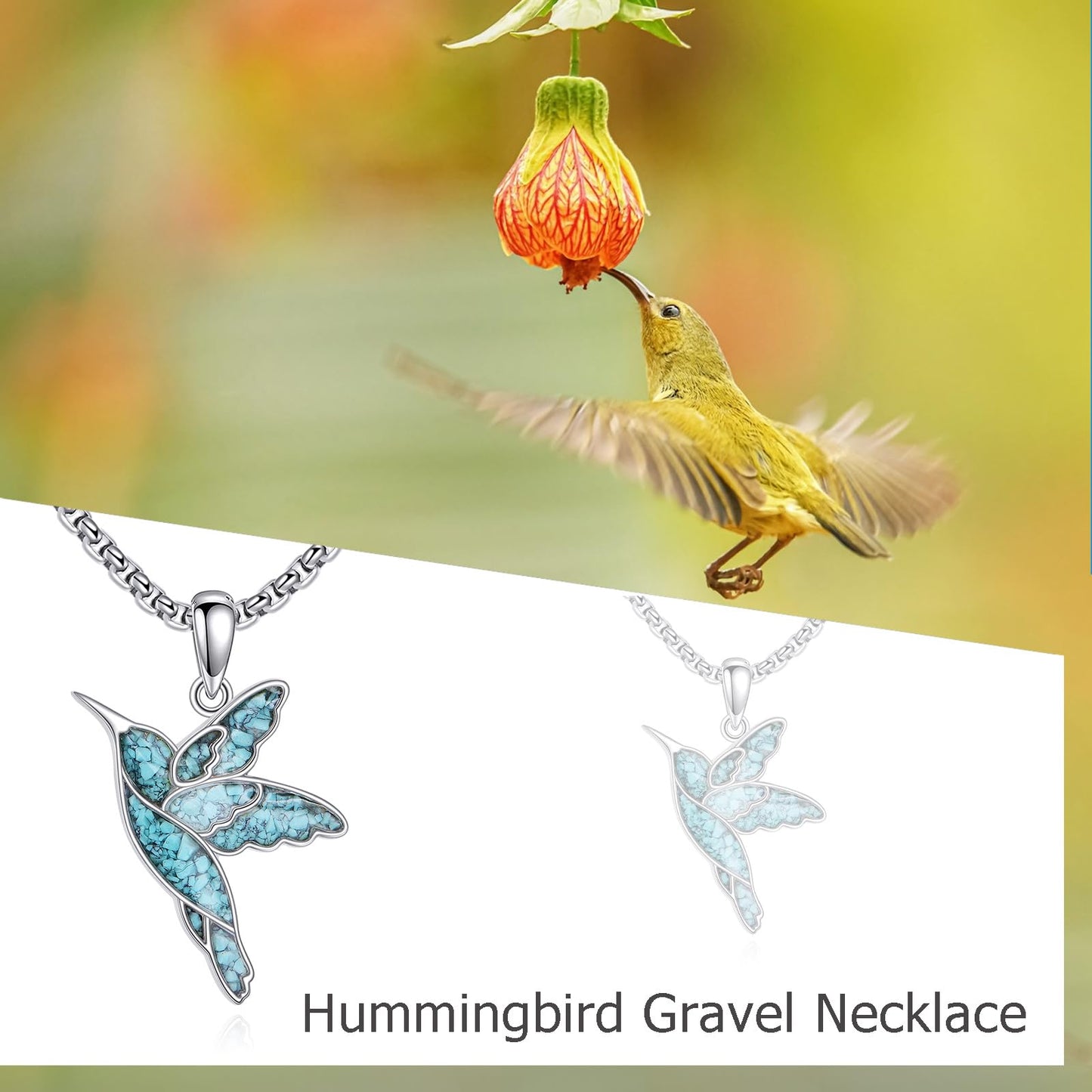 HKPATOP Hummingbird Necklace 925 Sterling Silver Turquoise Hummingbird Pendant Turquoise Necklace Animal Jewelry for Women
