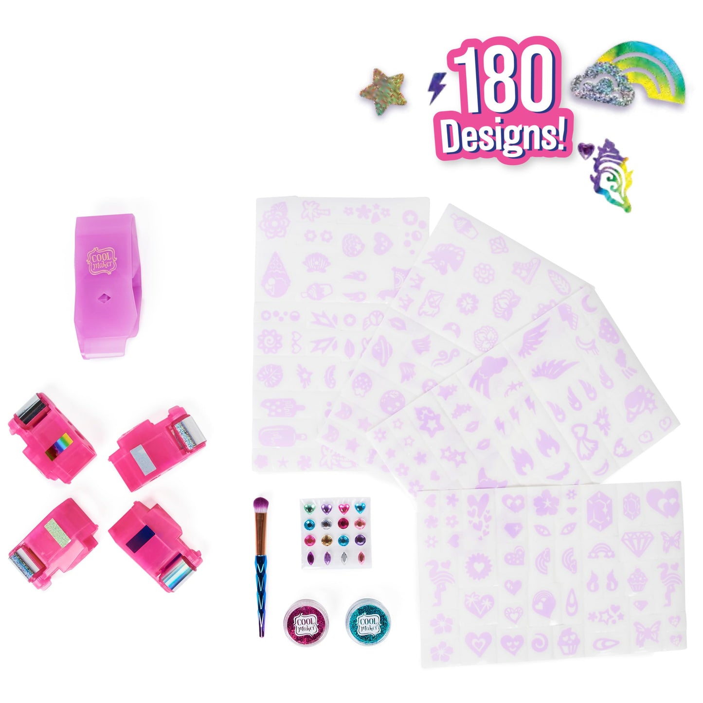 Cool Maker, Shimmer Me Body Art with Roller, 4 Metallic Foils and 180 Designs, Temporary Tattoo Kids Toys for Ages 8 and up