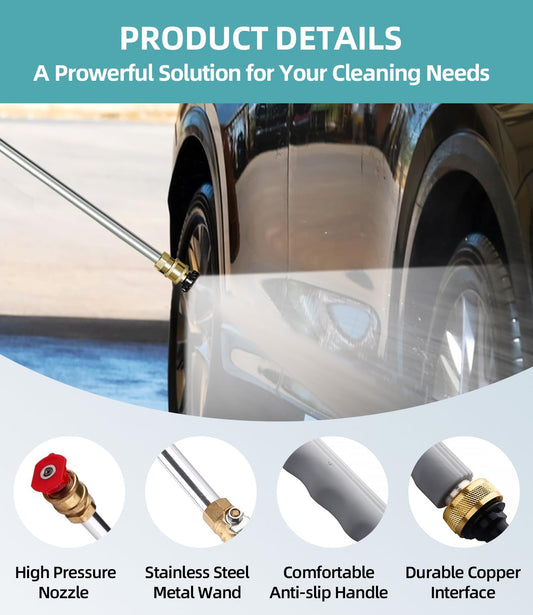 Jet Nozzle Power Washer Wand Hose Nozzle, Hydro Jet High Pressure Watering Sprayer Tool with 3 Different Nozzles, Water Hose Nozzle with Quick Connectors for Car, Gutter, Window Washing, Black
