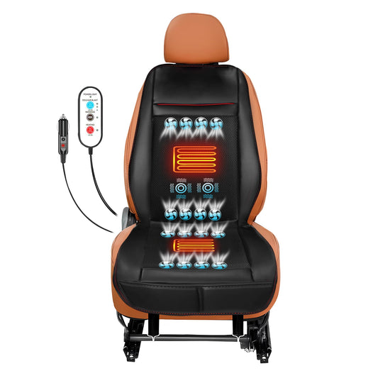 Cooling Car Seat Cushion with 16 Fans, Massage & Adjustable Temperature 12V Seat Cooler Ventilated Seat Cover for Car Fit Summer Winter (3 in 1, Black)