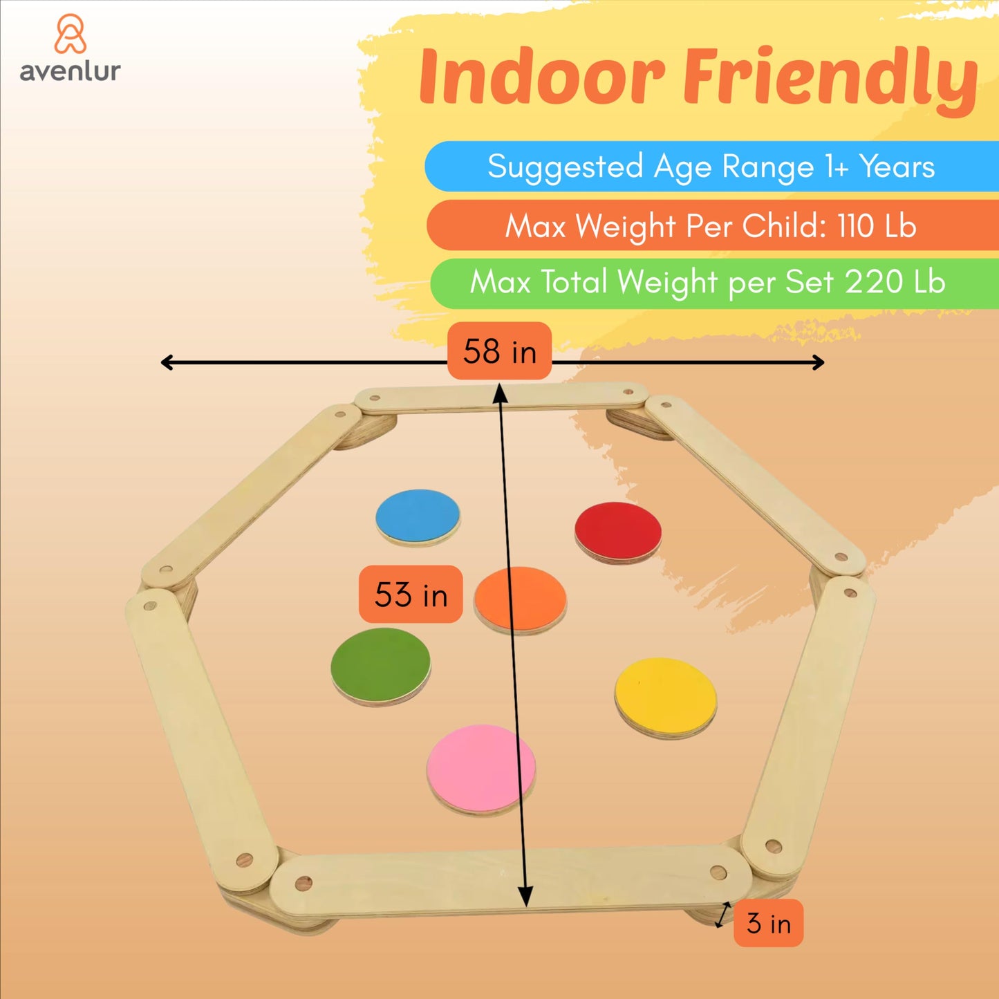 Avenlur Majesty Balance Beam for Kids - Toddler Stepping Stones and Connectors - Waldorf and Montessori Balance Board for Kids Ages 2 to 8 Years Old - Gymnastic Baby Obstacle Course