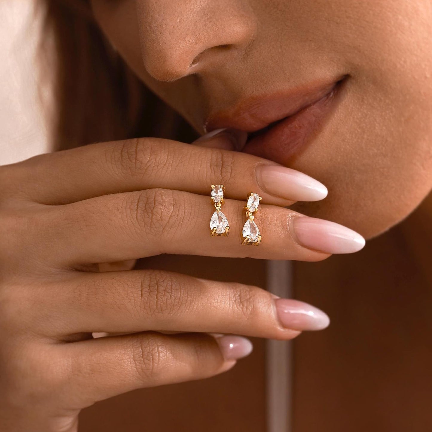 Qyalie Dangle Drop Earrings for Women Wedding Bridal Rhinestone Long Cubic Zircon Dangling Crystal Chandelier Sparkly 14K Gold Plated Dainty Trendy Jewelry (Gold-Two CZ)