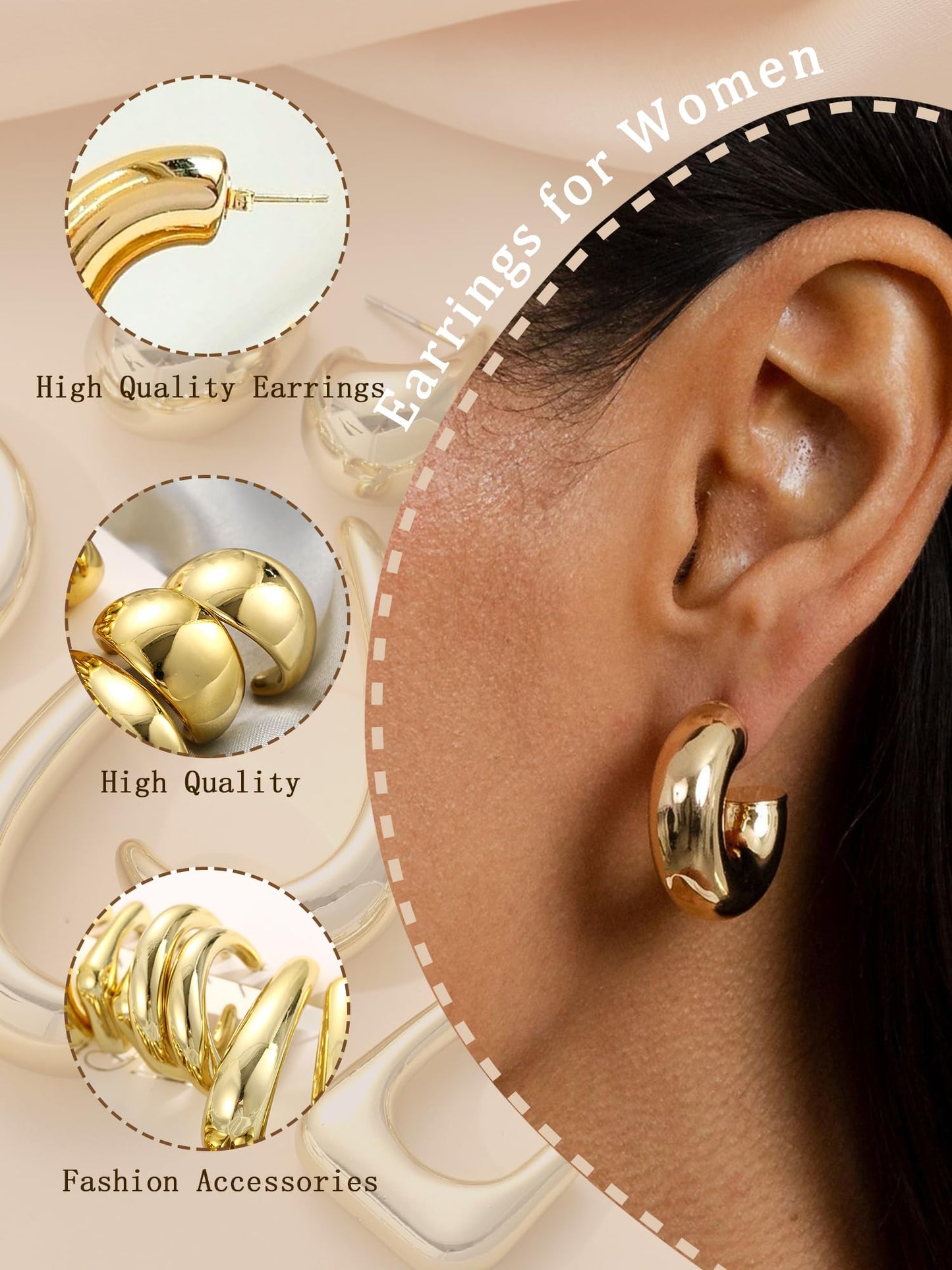 36 Pairs Gold Hoop Earrings Set for Women Multipack, Hypoallergenic Chunky Chain Twisted Hoop Earrings Pack, Fashion Dangle Earrings Jewelry for Gift (B-10Pairs Gold)