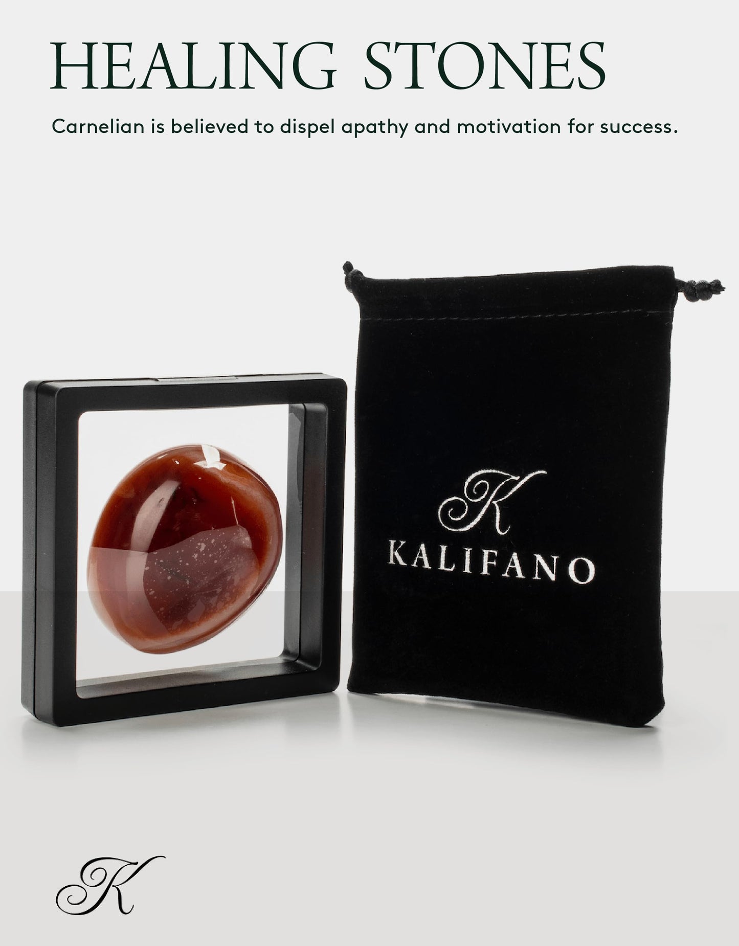KALIFANO Carnelian Palm Stone with Healing & Calming Effects - AAA Grade High Energy Cornalina Worry Stone with Information Card - Reiki Crystal Used for Courage (Family Owned and Operated)