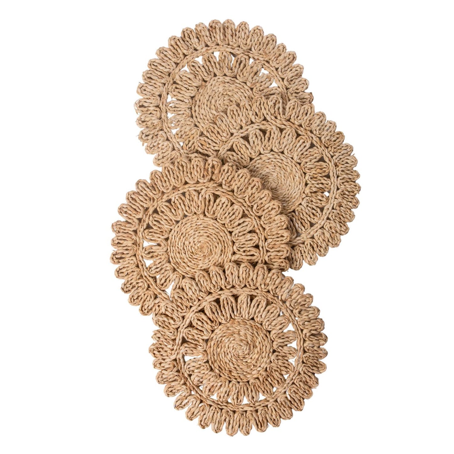 Laquedecraft 11.8" Set of 4 Round Corn Husk Placemats | Boho Woven Rattan Table Mats | Farmhouse Wicker Spring Plate Chargers Like Water Hyacinth, Seagrass for Wedding, Party, Christmas, Events