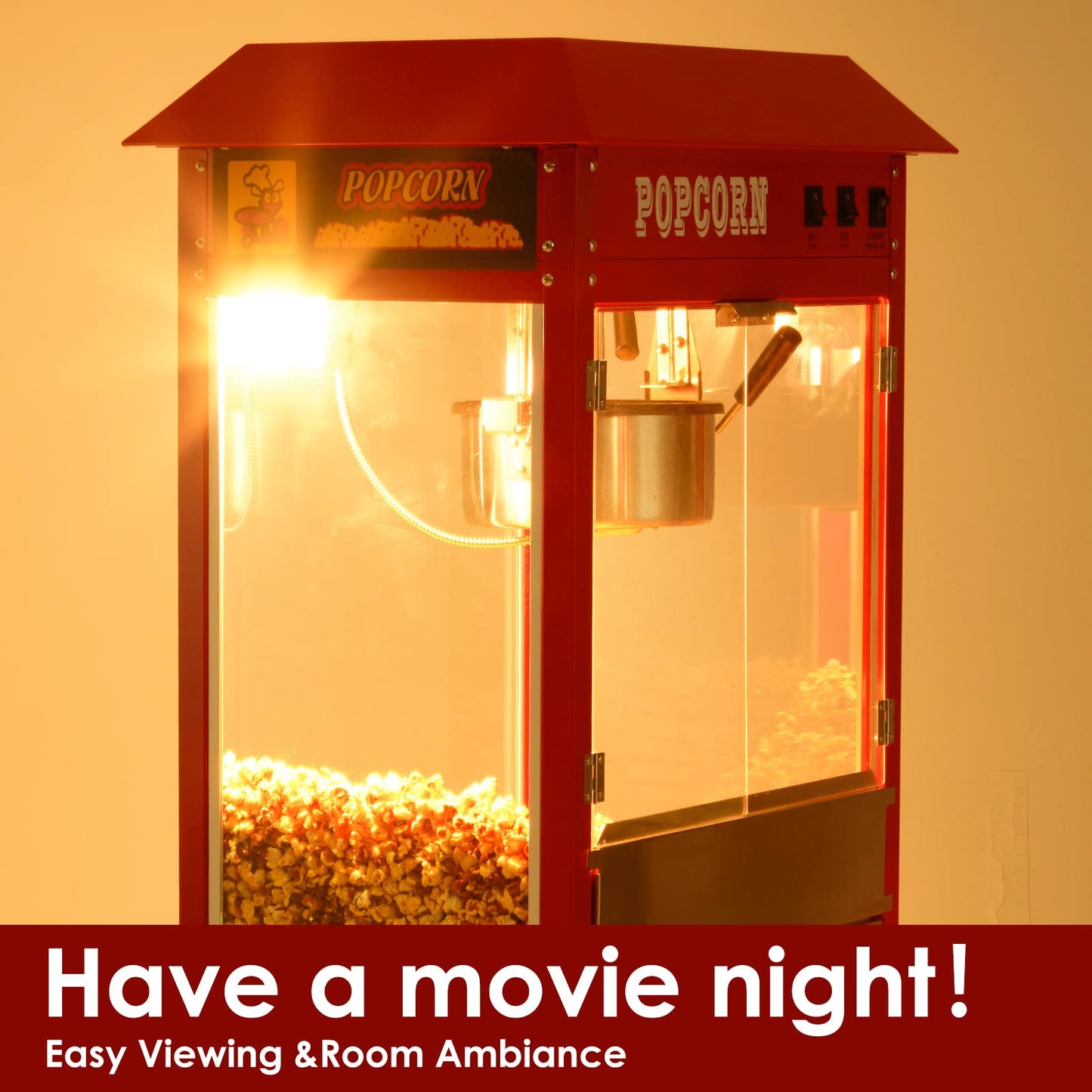 Takywep Commercial Popcorn Machine, Popcorn Maker with Cart and 10 Oz Kettle Makes Up to 64 Cups, 3-Switch Control, Theater Style Popcorn Poppers
