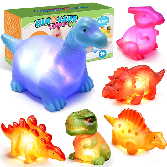 Baby Bath Toys for Toddlers 1-5, 6 Packs Light Up Floating Dinosaur Toys for Kids 1-5 Year Olds Boys Girls Halloween Xmas Birthday for Babies Age 1-5 Sensory Toys Preschool Bathtub Pool Shower Games