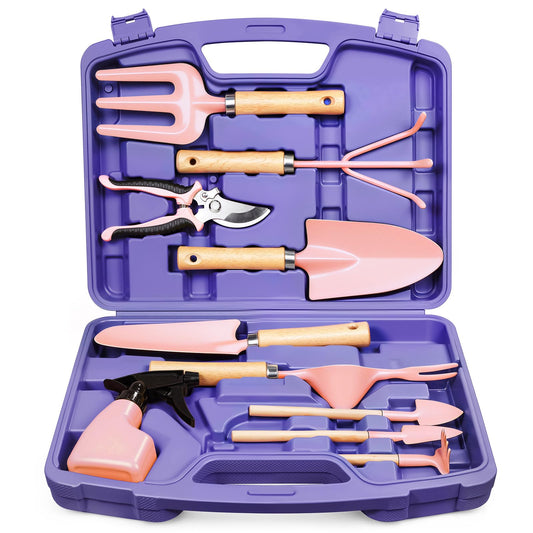 Grenebo 12-Piece Gardening Tool Set for Men, Rust-Proof & Heavy-Duty Hand Garden Tools with Sturdy Blue Carrying Case, Practical & Stylish Gardening Gifts for Men (Blue)