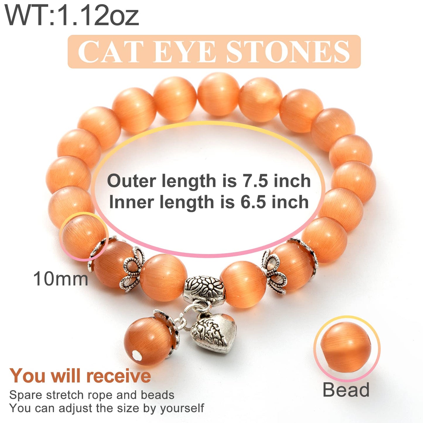 MEHUK Natural Stretch Gemstone Bracelet Healing Stone Beaded Bracelets for Women Men Gifts (Unisex) (Champagne)