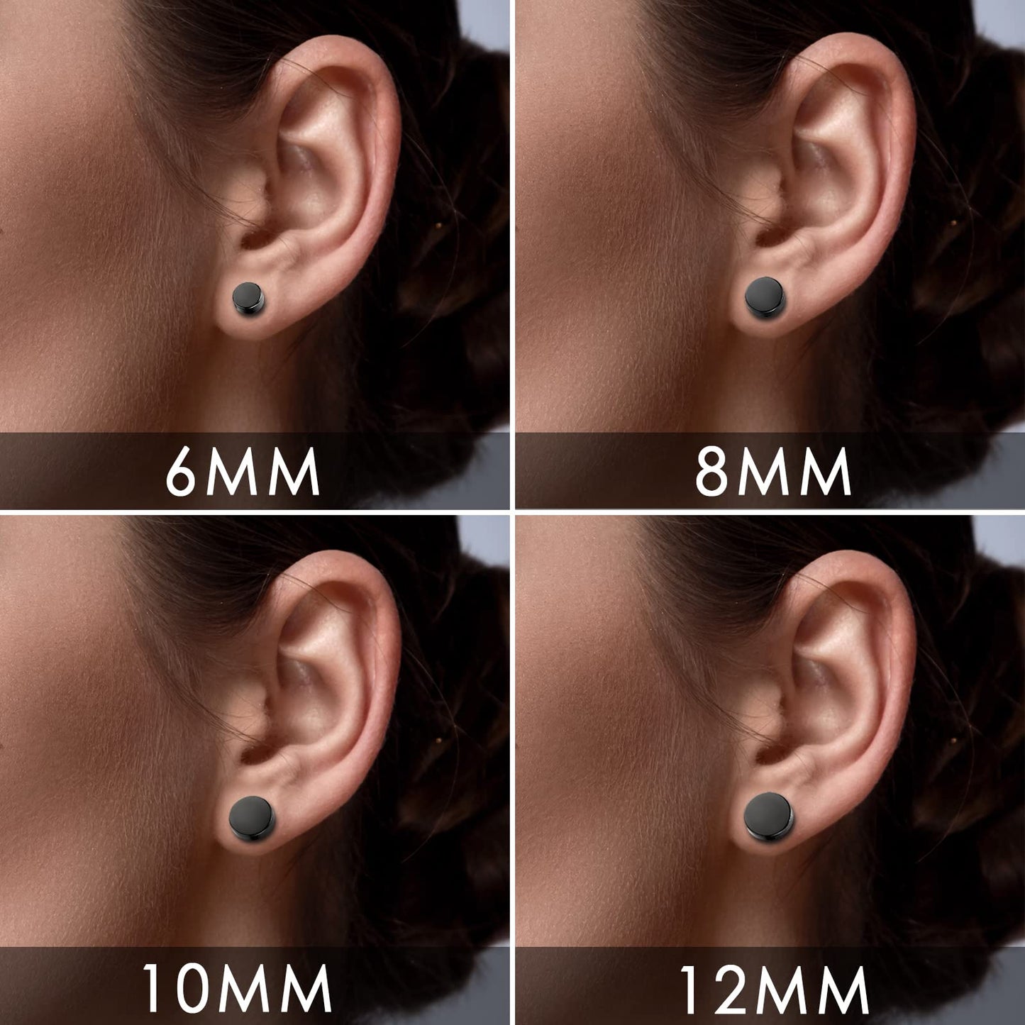 Rofusn Punk 8mm Stainless Steel Black Non-piercing Clip On Fake Cheater Stud Earrings for Men Women