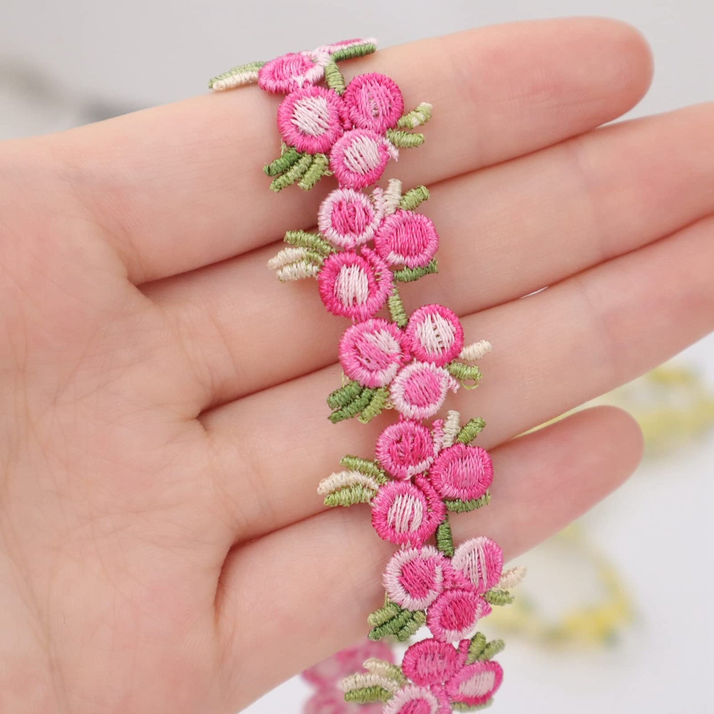 Floral Lace Ribbon Trim 10 Yards Dark Pink Embroidery Lace Applique Sewing for Craft Dress Wedding Decoration