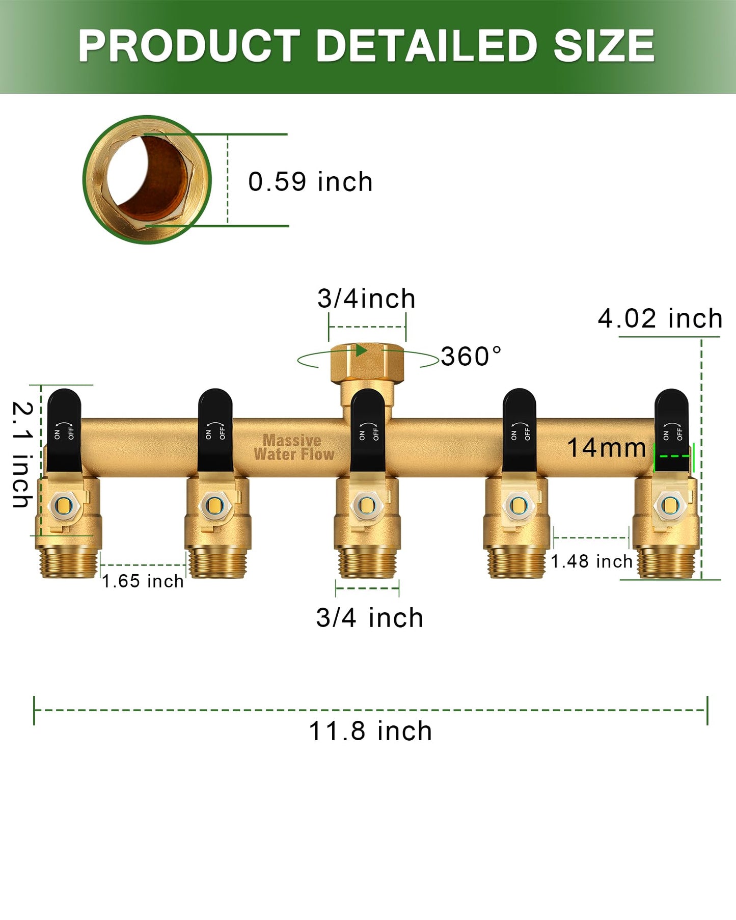 LNEZCDB 5 Way Hose Splitter, Heavy Duty Full Flow Garden Water Hose Bib Spigot Splitter, Brass Rust and Freeze Resistant Outdoor Faucet Splitter, T Adapter Connector with 3/4 - Inch GHT Thread （Black）