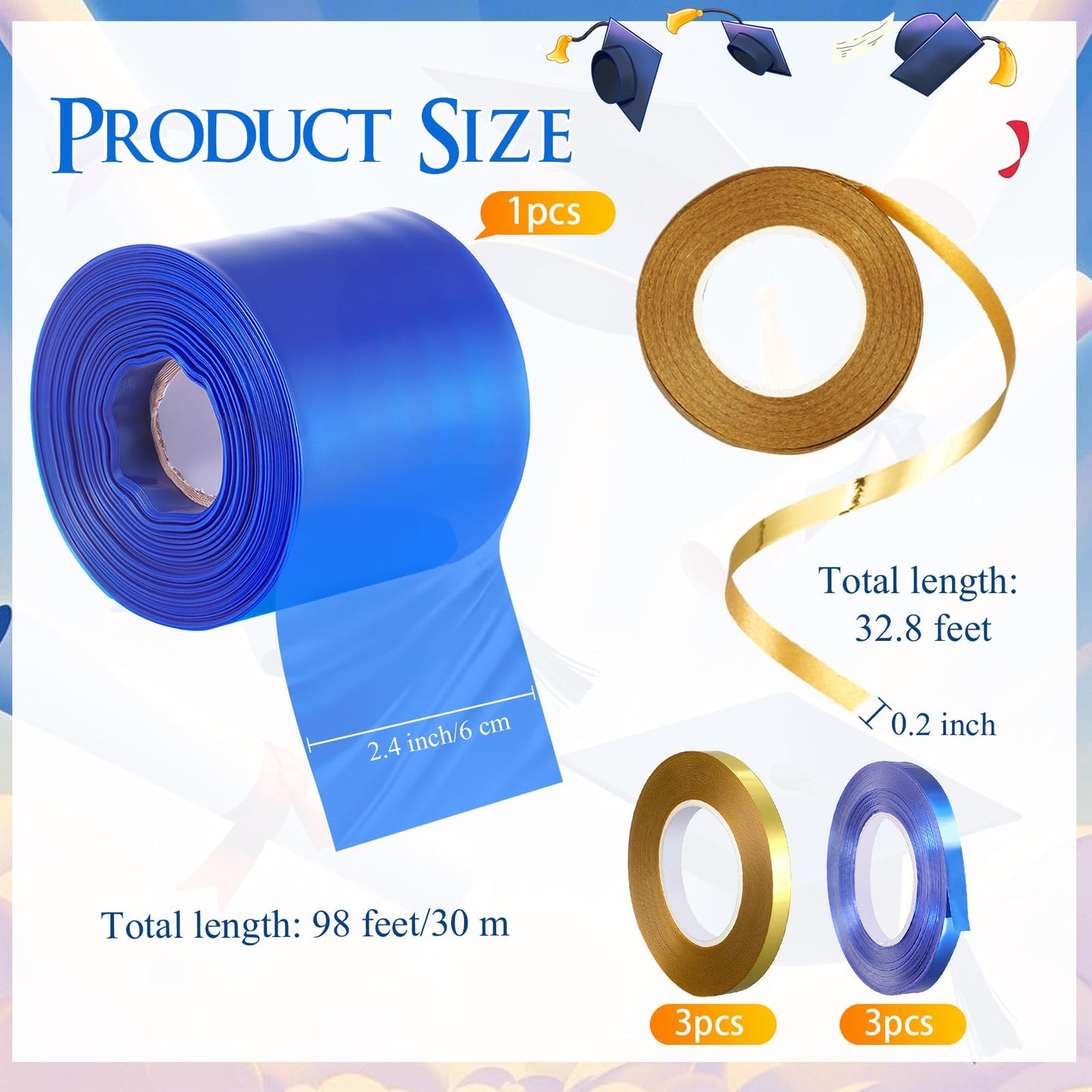 Fuutreo Graduation Candy Lei Making Kit 98 ft Candy Lei Poly Tubing with 6 Rolls 33 Feet Ribbon for DIY Graduation Packing Snacks Grad Party Supplies Gifts Craft(Blue,2.4 in)
