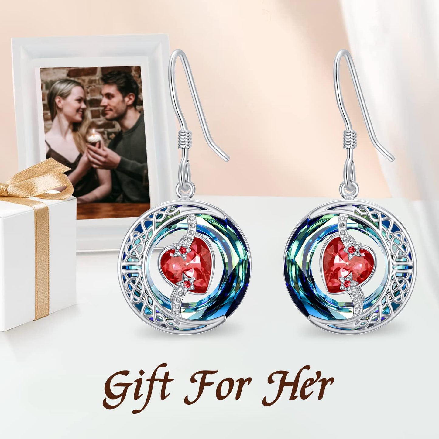 TOUPOP Garnet Earrings January Birthstone Earrings Sterling Silver Moon and Star Drop Dangle Earring Jewelry Blue Crystal Birthday Mothers Day Gifts for Women Mom Her