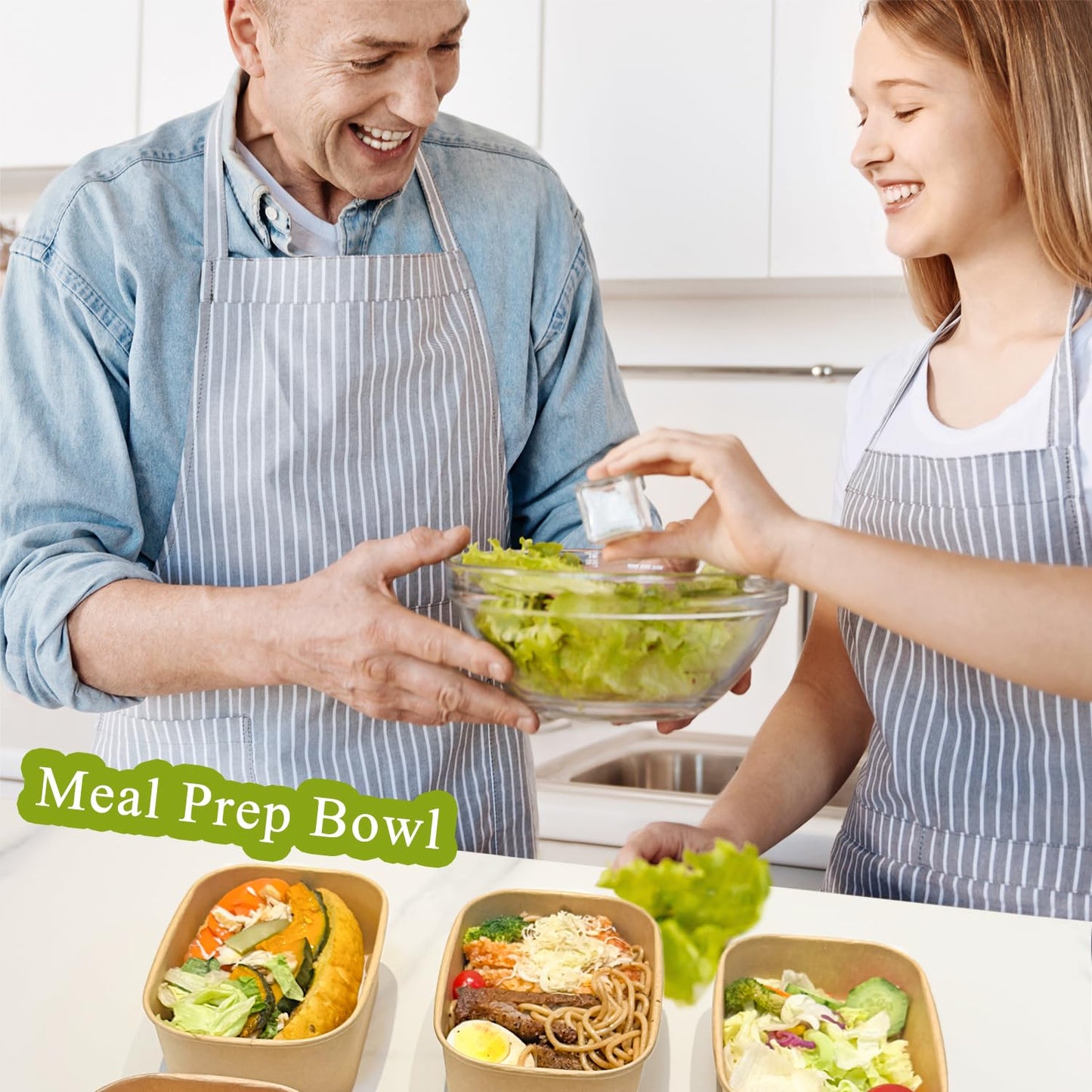 MINCOCO 50 Count Paper Bowls Disposable Meal Prep Containers with Lids【Includes 50 Wooden Forks + 100 Labels】 Salad Food Containers Freezer & Microwave Safe Leakproof Soup Bowls (19 Ounce, 50-Count)